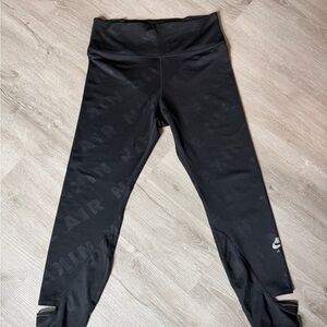 Nike Air Dri-FIT Cropped Leggings Black Tonal Print Cutout Ankle